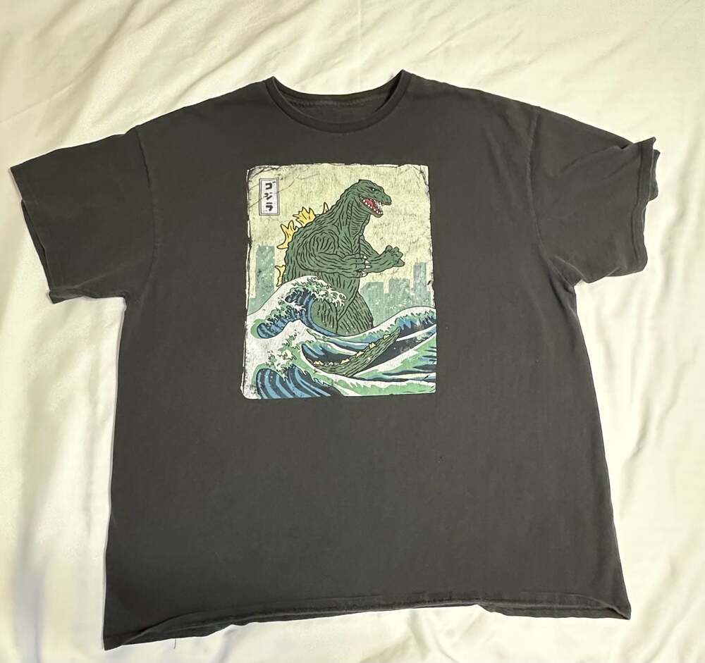 Godzilla The Great Wave Off Kanagawa Black Graphic T-Shirt
